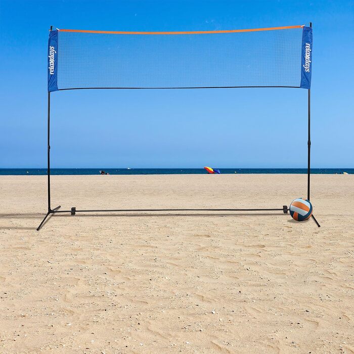 М'яка сітка для бадмінтону Relaxdays з регулюванням висоти до 225 см, з підставкою, чорно-синя