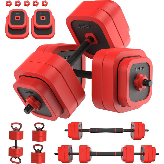 Набір гантелей JOROTO 30 кг 4-в-1: гантелі, штанга, гиря та бруси для дому. Ідеально для силових тренувань та фітнесу.