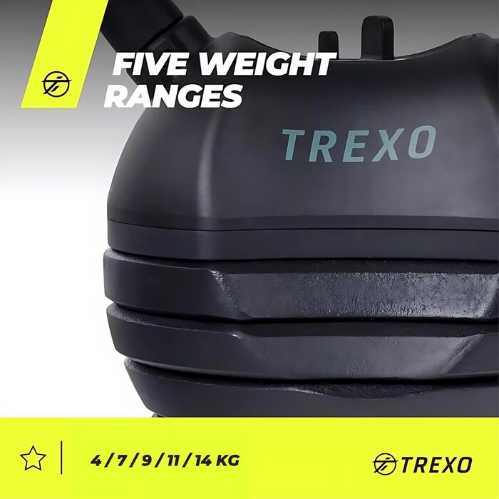 Регульована гиря TREXO з чавуну 4-14 кг, для кросфіту та фітнесу, чорна