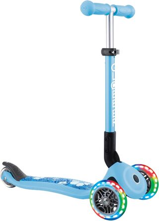 Самокат трьохколісний GLOBBER Junior Fantasy Lights, 120/80 мм, ABEC 5, складаний, LED-колеса, блакитний