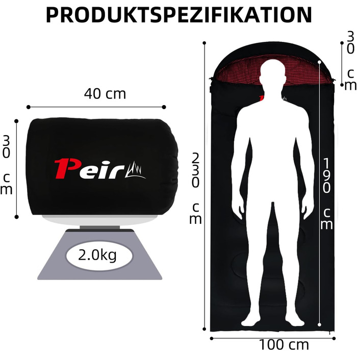 Спальний мішок для дорослих – широкий прямокутний, 3-сезонний з кишенею та сумкою, 300 г/м² бавовна, водонепроникний, для кемпінгу, дому та відпочинку на природі, з блискавкою справа
