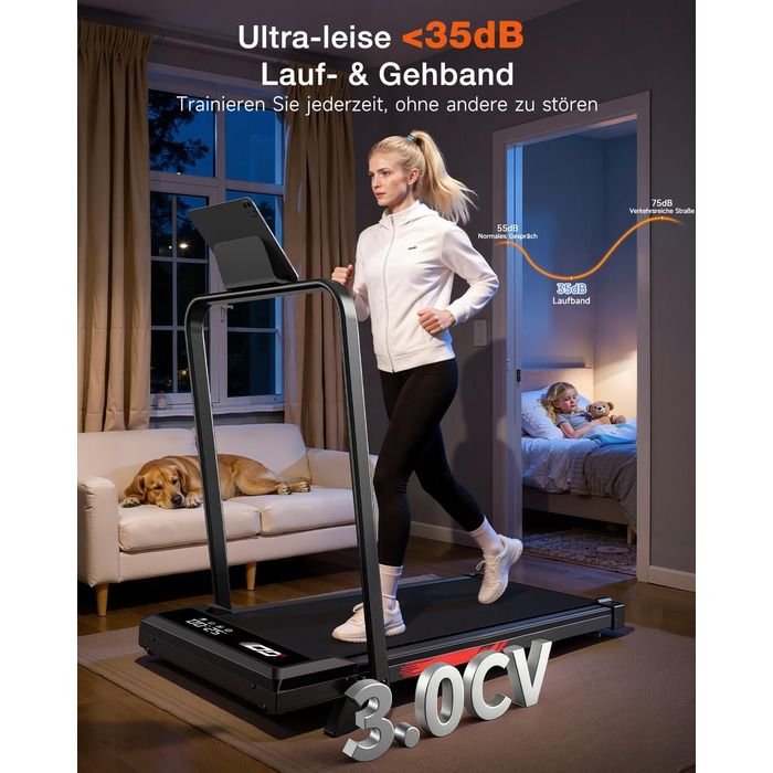 Складане бігове доріжки 4-в-1 з ручним нахилом 9%, тихий електричний біговий тренажер до 10 км/год, безщітковий двигун 3.0 PS, амортизація, LED-дисплей, компактний, для дому та офісу