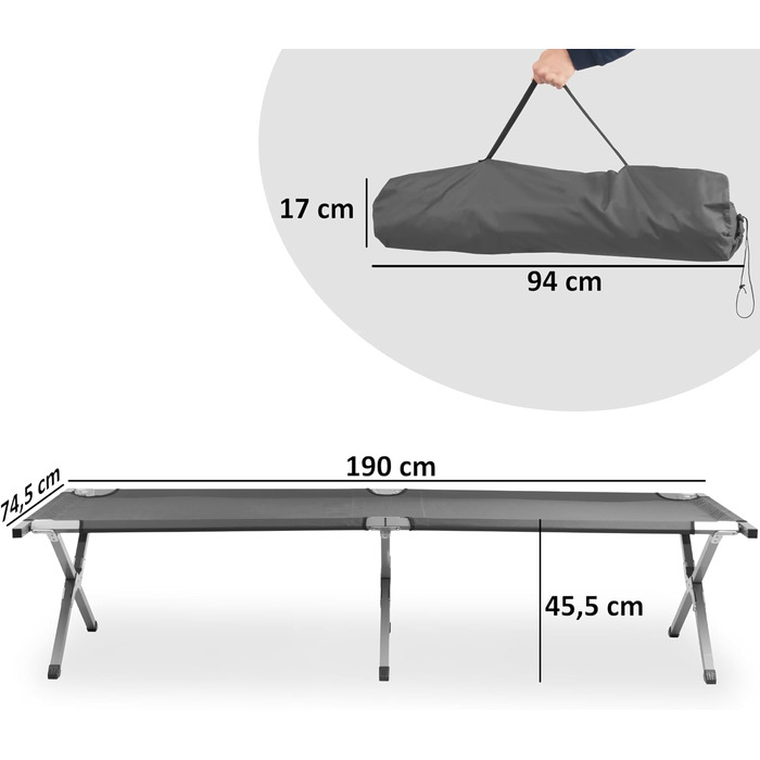 Ліжко похідне CampFeuer Feldbett (до 180 кг) 190x74.5x45.5 см сіре - для кемпінгу, риболовлі, пляжу