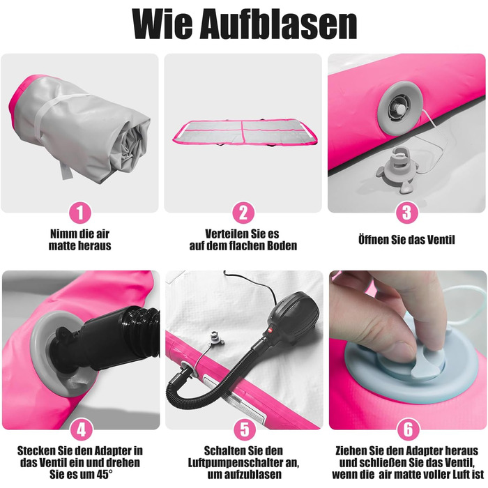 Надувний гімнастичний мат для дому та активного відпочинку 3м/4м/5м, 10см, рожева