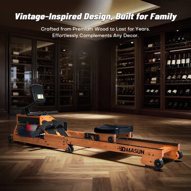 DMASUN Ручний тренажер для дому з магнітним опором, подвійні направляючі, LCD-дисплей, 16 рівнів опору, до 160 кг, вологостійкий (натуральне дерево)