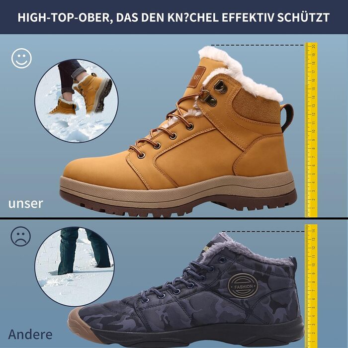 Теплі зимові черевики VisionReast з підкладкою, водонепроникні, для піших прогулянок, трекінгу, хайкінгу, для чоловіків та жінок, з шнурівкою, неслизькі, Outdoor (47 EU, Жовті)