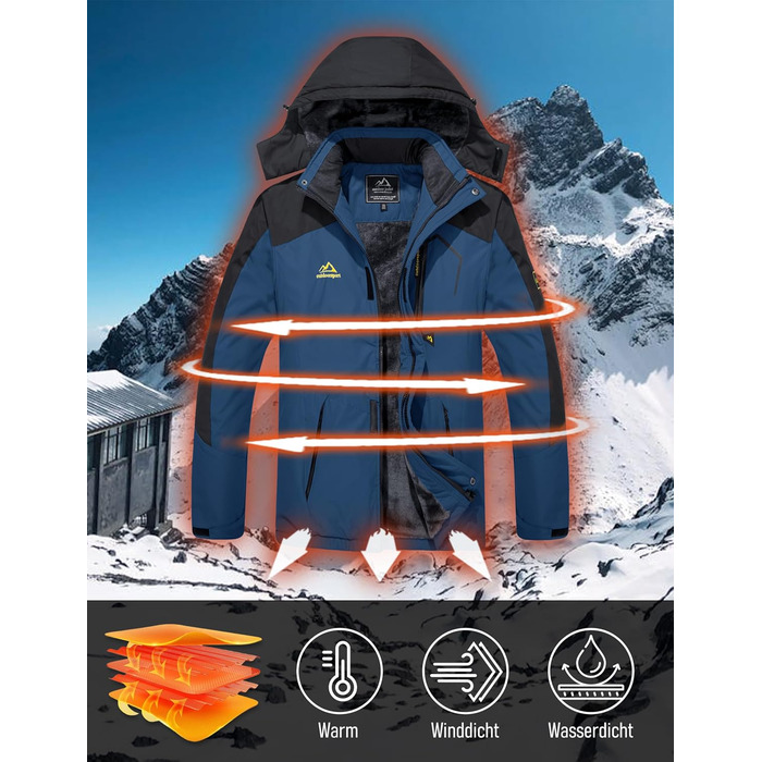 Чоловіча зимова куртка MAGCOMSEN з флісовою підкладкою, водонепроникна та вітронепроникна, тепла Softshell куртка для активного відпочинку з капюшоном (XXL, Коричневий)