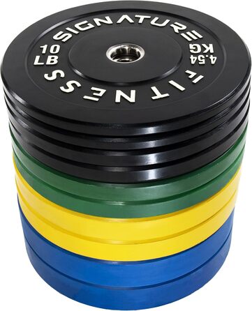 Олімпійські диски Signature Fitness з металевою втулкою, 5,1 см, набір 117,9 кг (2x10/15/20,4/25/35 кг), кольорові