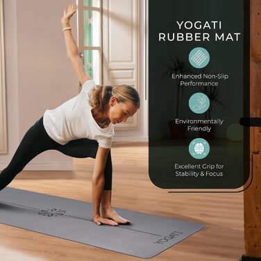 Йога мат YOGATI з натурального каучуку: неслизький, з сумкою та ременем. Підходить для йоги, фітнесу, пілатесу. Для жінок, чоловіків та дітей