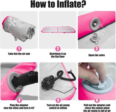 Гімнастичний надувний мат для тренувань, 3/4/5 метрів, 10 см заввишки, рожева (300x100x10 см)