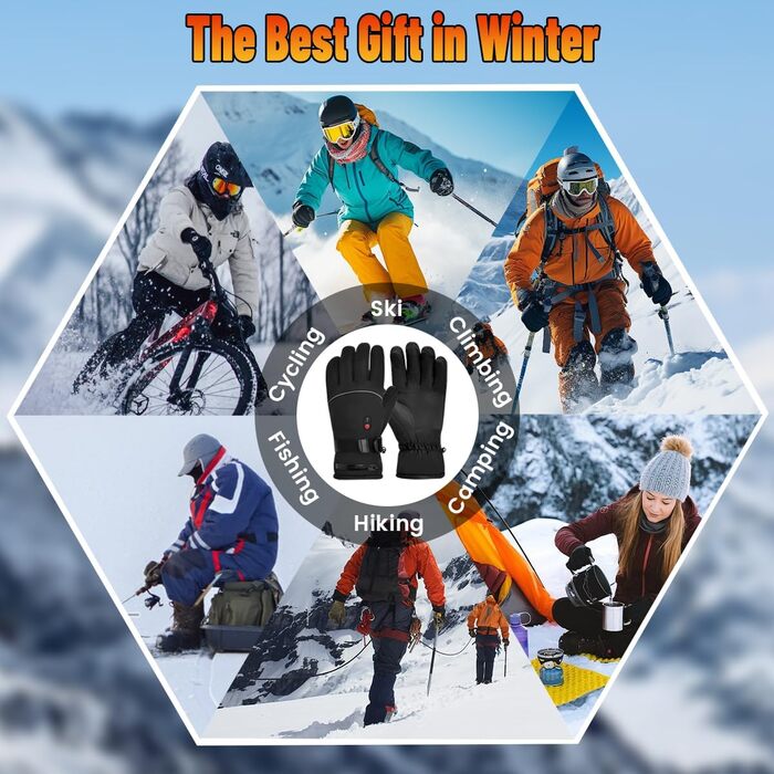 Гріючі рукавиці з акумулятором 7.4V 20000mAh, 3 режими нагріву. Електричні рукавиці з підігрівом для жінок та чоловіків. Ідеально для катання на лижах, велосипеді, піших прогулянок та мотоциклі. Колір: чорний, розмір M