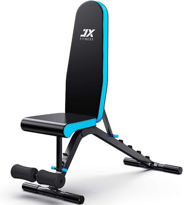 JX FITNESS Регульована універсальна лавка для жиму та тренувань, 90 градусів, багатофункціональна фітнес-лавка для вправ на прес, біцепс, спину, з підставкою для ніг, чорна