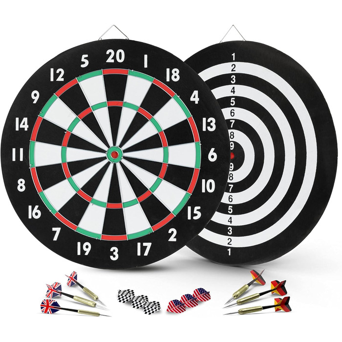 Stagecaptain DBP-1810 Bullseye паперова дартс-дошка з дротиками, двостороння, набір для початківців, 6 дротиків, 4 набори хвостовиків