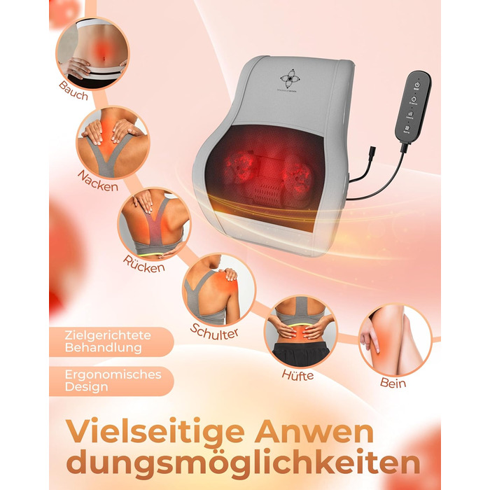 Масажер Shiatsu MASSAGEWERK для спини та шиї, електричний з підігрівом, ергономічний, для зняття м'язового болю та напруги, сірий