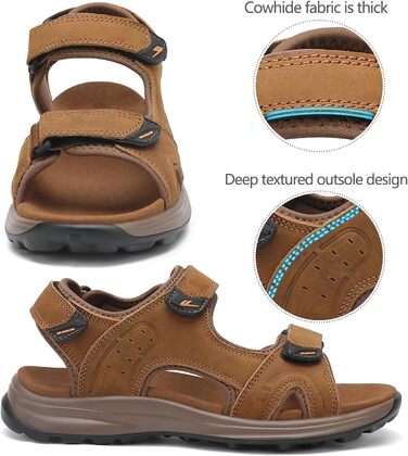 Чоловічі сандалі FLARUT для туризму та відпочинку на природі. Зручні сандалі з натуральної шкіри для літа. Розмір 40 EU, Колір: Коричневий