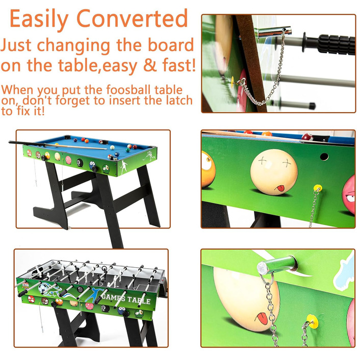 Складаний ігровий стіл 4 в 1: більярд, кікер, хокей на повітрі, тенісний стіл