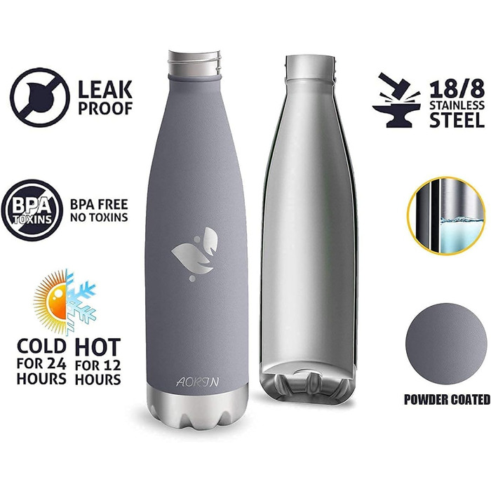 Термофляга AORIN з вакуумною ізоляцією - 350мл/500мл/750мл. Без BPA, зберігає холод до 24 годин та тепло до 12 годин. Ідеальна термофляга для дітей, школи, спорту, активного відпочинку, велосипеду, фітнесу.