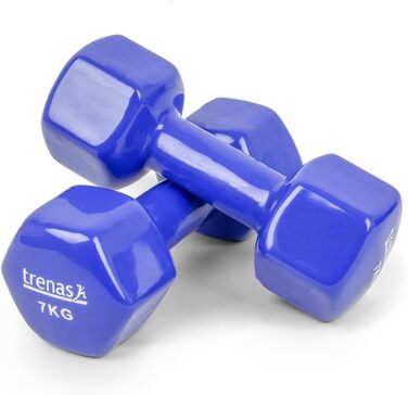 Гантелі TRENAS Hexagon 2 x 7 кг для фітнесу і тренувань, набір для жінок і чоловіків, для дому та спортзалу