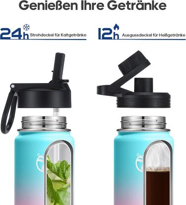 HydroPal Фляга з нержавіючої сталі - 750мл/1л/1.2л/1.9л, без BPA, для газованих напоїв, ізольована пляшка з трубочкою та 2 кришками (бутиль, 500 мл)