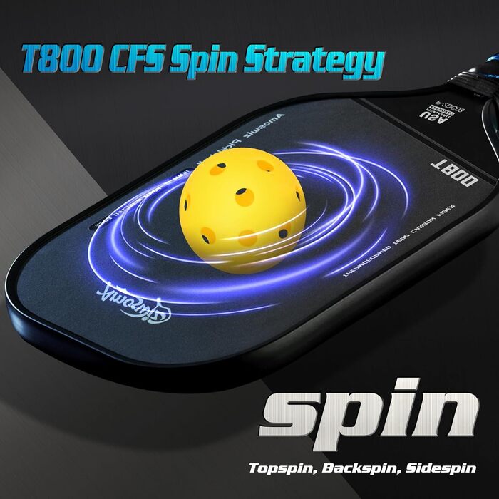 Ракетка для піклболу Amoswiz з карбону, 16 мм, T800 термоформована, для обертання, потужності та контролю, з чохлом та ластиком, подарунок для професіоналів та початківців (чорний)