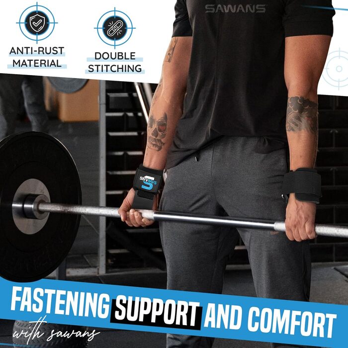 Набір для важкої атлетики Sawans: гаки для штанги з неопреном, гумова ручка, 8 мм, підтримка зап'ястя, пара ременів для підйому ваги, чорний