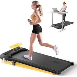 Бігова доріжка для дому, Walking Pad з нахилом до 10%, швидкість 1-6 км/год, тихий 2.5HP мотор, керування через додаток, LED-дисплей, вантажопідйомність до 130 кг, компактний, потрійна амортизація, бігова доріжка для дому/офісу, жовтий