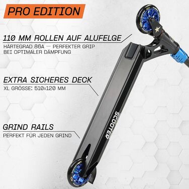 Трюковий самокат STAR SCOOTER 110мм, алюмінієвий, ABEC-9, для дітей від 8 років, для міста, HIC, для досвідчених