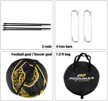 Дитячі футбольні ворота PodiuMax 2-в-1, розкладні, для гри в саду та в приміщенні, 120x80x80 см