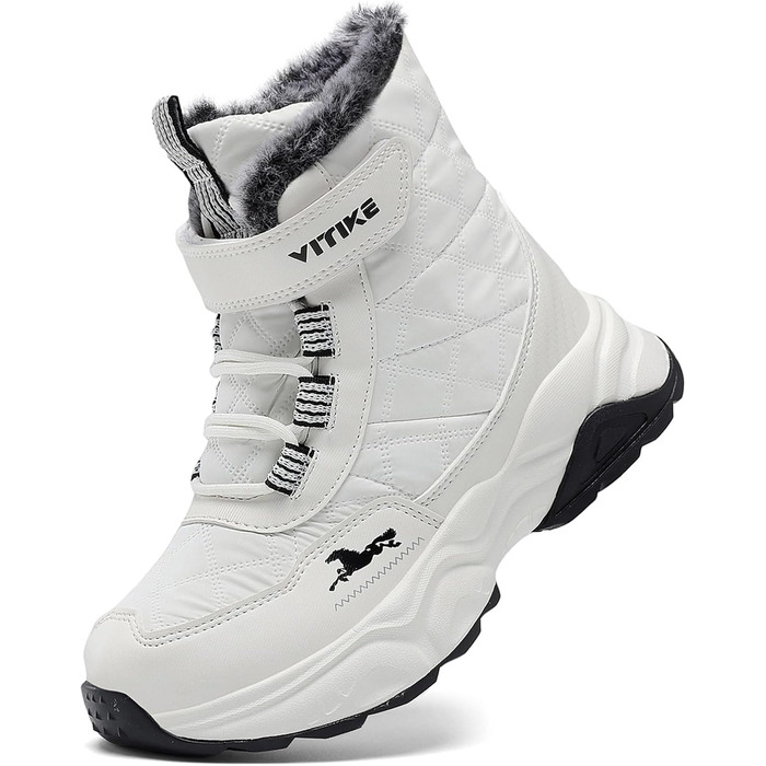 Дитячі зимові черевики JMFCHI для хлопчиків та дівчаток: трекінгові, на шнурівці, з теплим підкладком, неслизька підошва, бавовняні черевики (33 EU, білий)