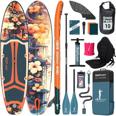 Надувний SUP-борд 15 см, з рюкзаком та аксесуарами, зелений - Дошка для Stand Up Paddling