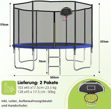 Батут Redkid Outdoor 305 см з сіткою, драбиною та баскетбольним кільцем, 440 фунтів