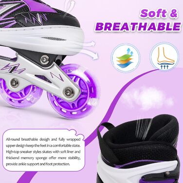 Дитячі ролики для катання в приміщенні та на вулиці, з підсвічуванням коліс, для дівчаток та хлопчиків, розмір S, чорно-фіолетові