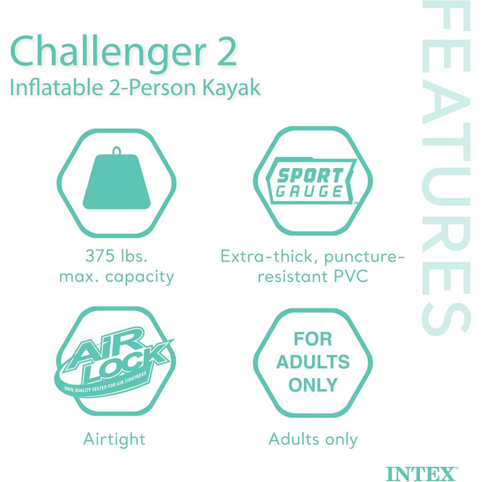 Надувний човен Intex Challenger 2, блакитно-жовтий, 236x114x41 см, одномісний