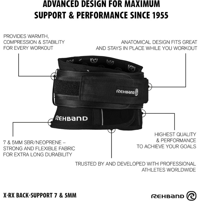 Пояс для спини Rehband X-RX знімний для важкої атлетики, неопреноа бандаж 7мм, підтримка попереку, чорний, XXXL