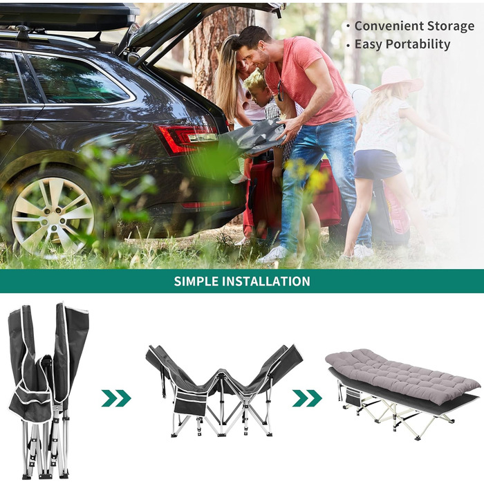 Кемпінгове ліжко YITAHOME для дорослих, розкладне, з матрацом, міцне, блакитне