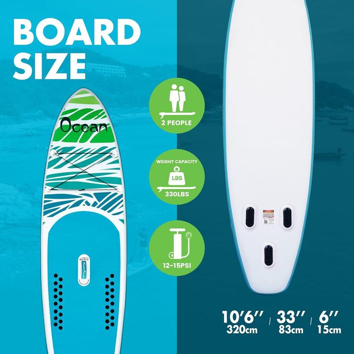 Надувна SUP-дошка FunWater для дорослих, комплект: весло, насос, рюкзак, шнур, водонепроникна сумка, для серфінгу та океану