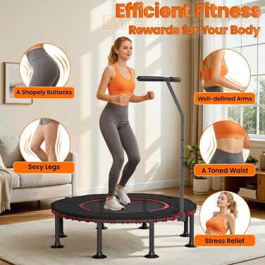 Трамплін для фітнесу LIFERUN Indoor з бортиком | До 150 кг | 3 регульовані ручки | Без монтажу | 102/122 см | Для дітей та дорослих | Гнучкі пружини | Для дому