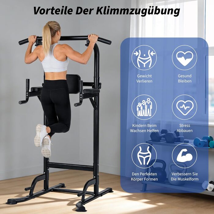 Багатофункціональний турнік Power Tower: стійка для підтягувань, брусів та вправ на прес, регульована висота, для домашнього тренажерного залу (Чорний)