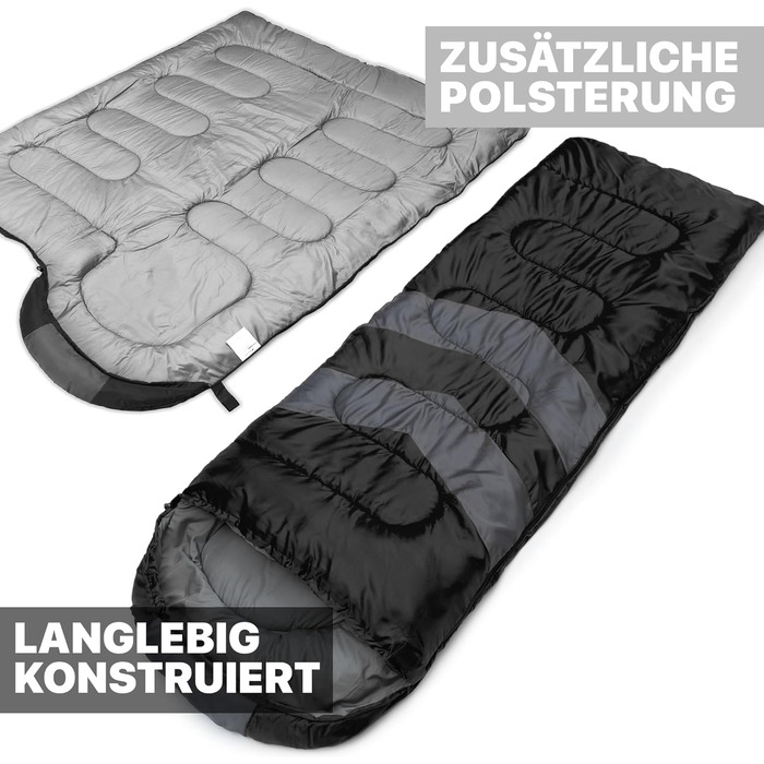 Спальний мішок MalloMe для дорослих та дітей - зимовий, 3 сезони, чорний, 10-25°C
