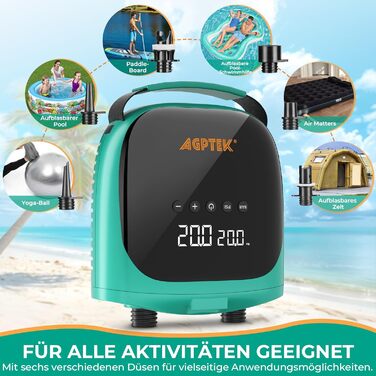Електричний насос для SUP AGPTEK 20 PSI: автоматичне вимкнення, 12V, для надування та здування SUP-дошок