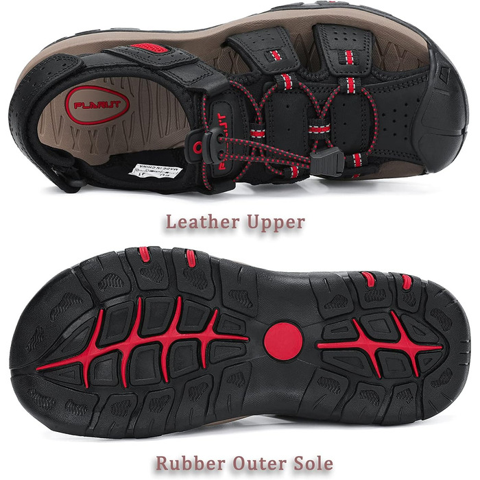 Чоловічі сандалі FLARUT для туризму та пляжу, шкіряні трекінгові, спортивні, літні, чорні, 44 EU