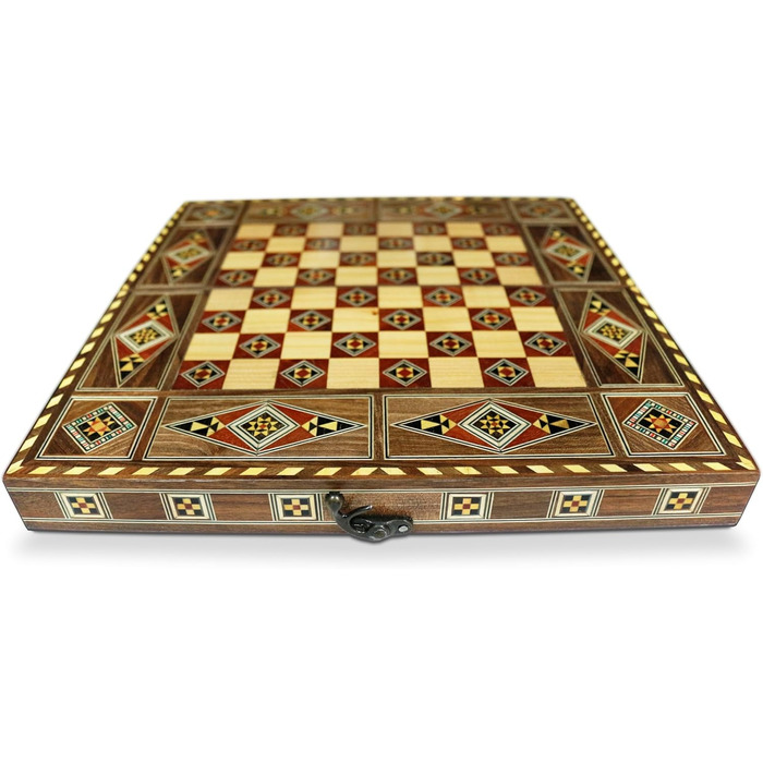 Дерев'яна настільна гра 3 в 1 Backgammon, шахи, дама 30x30 см, ручна робота, інтарсія, комплект із фігурами та фішками