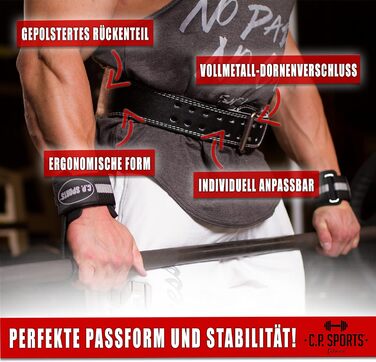 Шкіряний пояс для важкої атлетики C.P. Sports, XXS-6XL, чорний/білий, для пауерліфтингу, бодібілдингу, фітнесу, анатомічний, для жінок і чоловіків