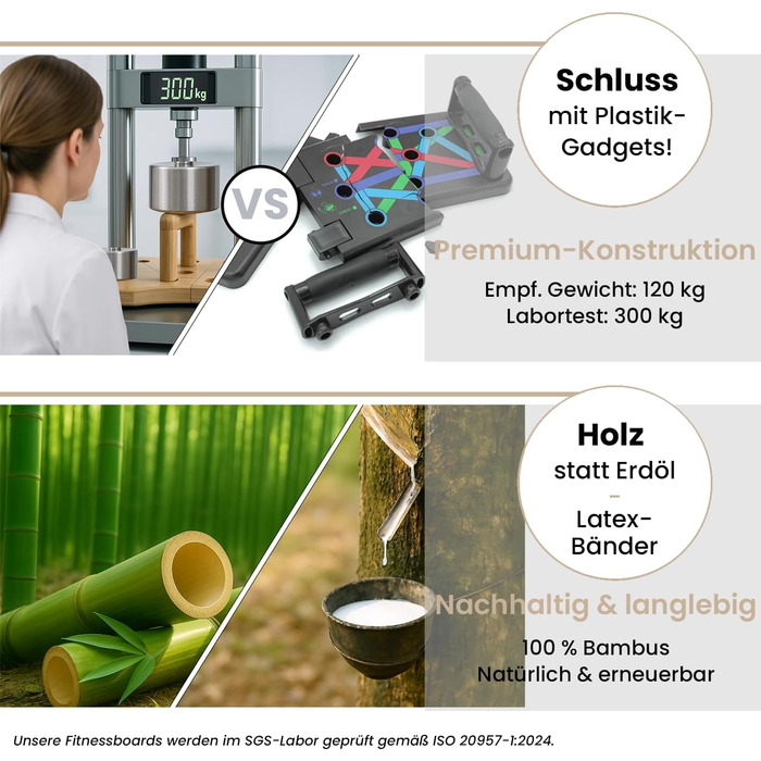 Бамбукова дошка для віджимань Amplitude Lite Premium Push Up Board (65 см) - складана, стабільна, з гумками та інструкцією 30 в 1