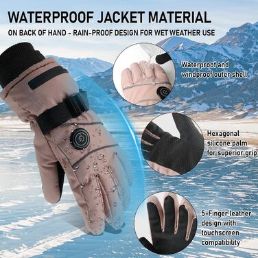 Електричні грілки для рук для чоловіків та жінок, 7.4V 5000mAh/6000mAh, сенсорний екран, 3 режими, 45/50/55°C, неслизькі, для катання на велосипеді, лижах, кемпінгу (Рожевий, 5000mAh)