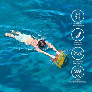 Дошка для плавання FunWater для дітей та дорослих, тренажер для вивчення плавання з пінополіетилену (PE), допомога для покращення стилю плавання, мультяшний дизайн (47x37 см, червоно-жовто-зелена)