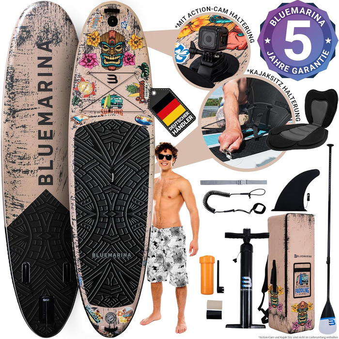 Надувна SUP-дошка Bluemarina Ariki Tiki 325x86x15 см, 5 років гарантії, комплект для сапбордингу, вантажопідйомність до 140 кг