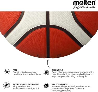 Баскетбольний м'яч Molten BG2010 для залів та вулиці, затверджений FIBA, помаранчево-бежевий