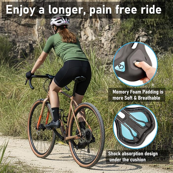 Велосипедне сідло DDK Comfort Plus: комфортне сідло з Memory Foam, що зменшує тиск та амортизує. Підходить для чоловіків та жінок, MTB, шосе, міських та альпійських велосипедів