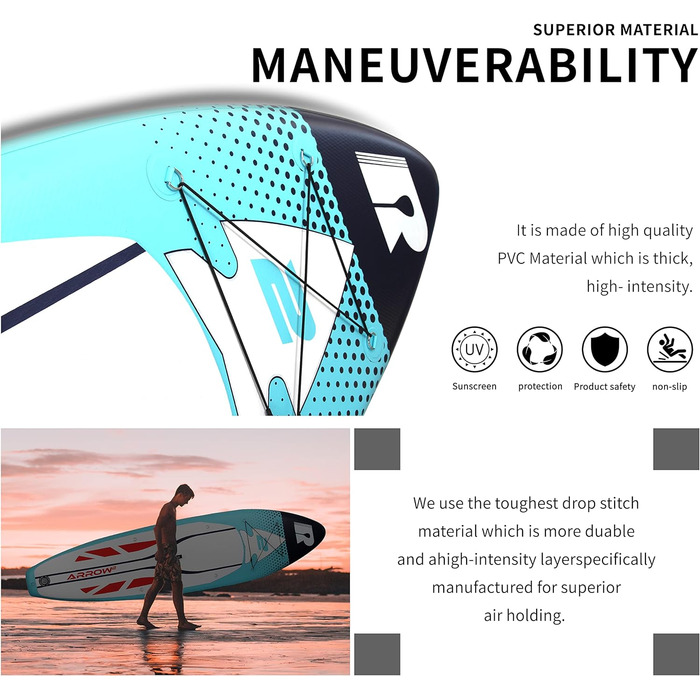 Надувна SUP-дошка Runwave з антиковзким покриттям, комплект аксесуарів, широка стійка, плавники для контролю, для підлітків і дорослих початківців